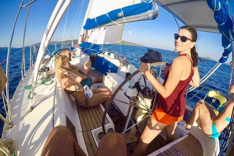 Turning from the helm while sailing